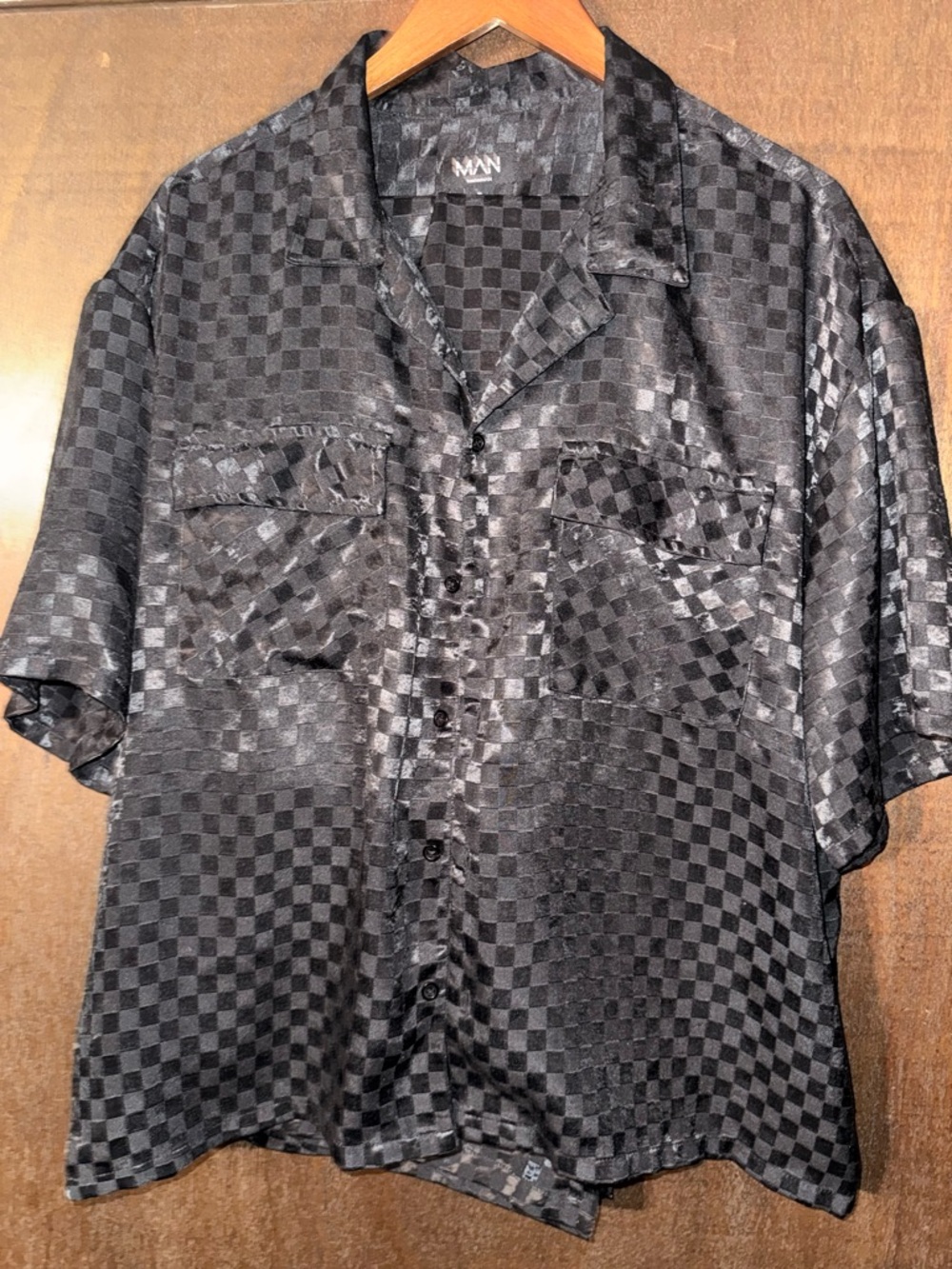 Mens XL black on black checkerboard leisure set with drawstring pants